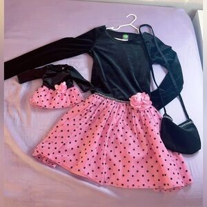Dollie and me dress matching set, pink rose and black dots